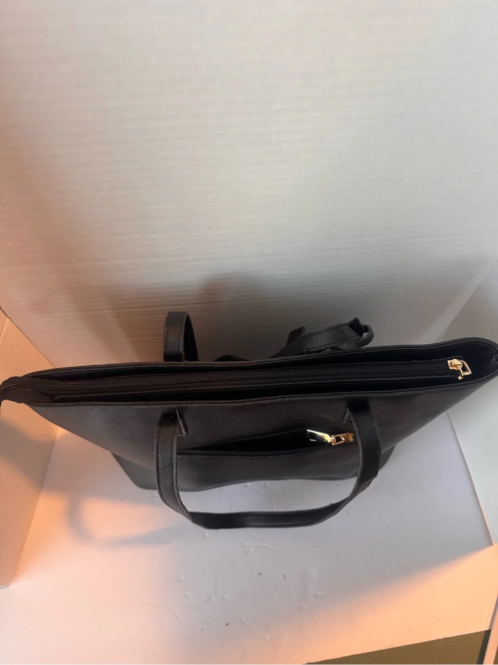Ella Charles Black Saffiano Tote Bag Gold Hardware Shoulder Bag